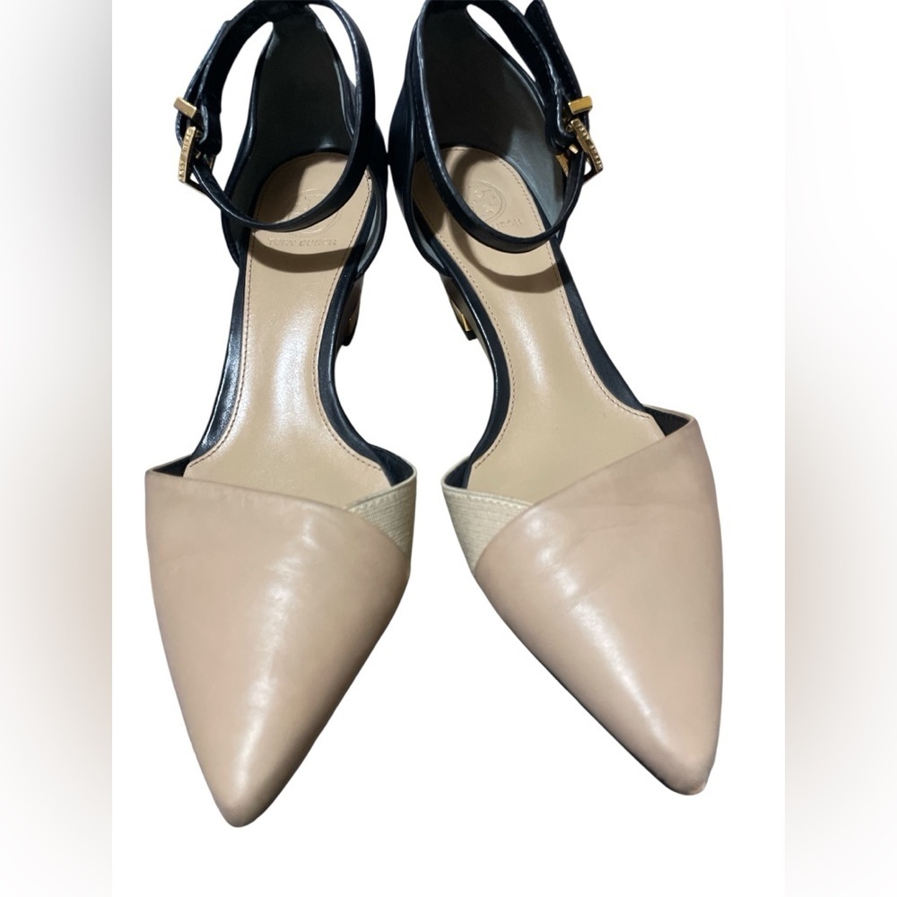 Tory Burch McKenna Leather Beige and Black Wedges